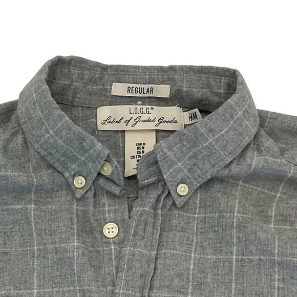 H&M LOGG Lightweight Flannel Gray & White Check/Windowpane Button Down Shirt, M - Picture 4 of 12